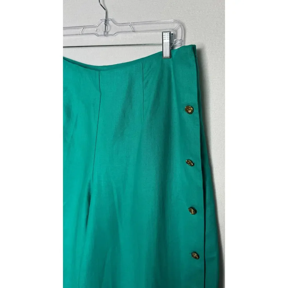 1990s Ronet Turquoise Linen Pant Set USA Women’s XL Plus Size
